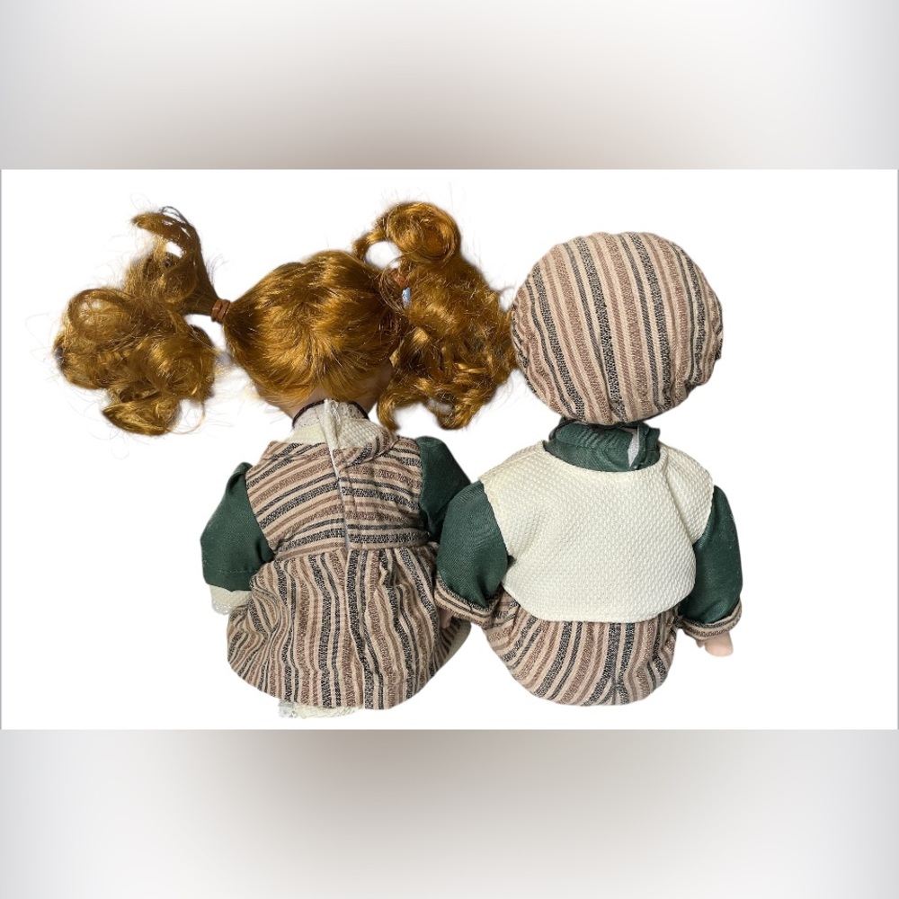 Vintage Imperfect Perfect Set of Two Sitting Brother & Sister Porcelain Dolls 8” - Picture 6 of 9